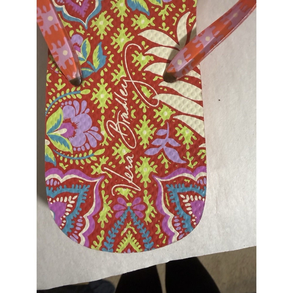 Vera Bradley Floral Multicolor Orange Pink Padded Womans Flip Flops 9/10 Sandals - Picture 7 of 7
